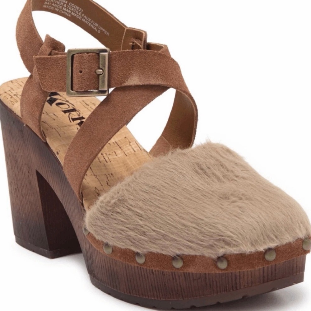 Korks Womens Size 10 Faux Fur Ankle Strap Wendy Clog